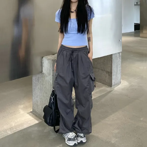 Women Y2K Streetwear Cargo Pants Vintage Fashion High Waist Baggy Trousers Female Loose Sweatpants Wide Leg Joggers Trousers - Image 3