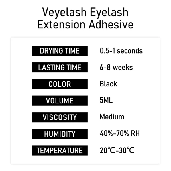 Veyes Inc 5ml Eyelash Extensions Glue Veyelash 0.5 Second Fast Drying Strong Lash Adhesive 7 Weeks Retention Volume Makeup Tools - Image 9
