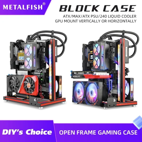 METALFISH BlockCase Aluminum Open Frame Case Support ATX/M-ATX Mainboard GPU Mount Horizontally 240 Liquid Cooler Gaming Cabinet - Image 7
