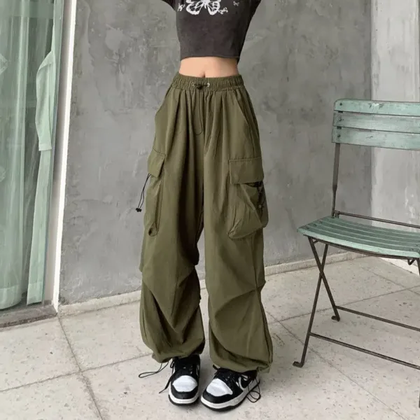 Women Y2K Streetwear Cargo Pants Vintage Fashion High Waist Baggy Trousers Female Loose Sweatpants Wide Leg Joggers Trousers - Image 2