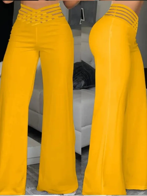 2024 Women Wide Leg Flared Pants Autumn Casual Crisscross Sheer Mesh Patch High Waist Trousers Y2k Streetwear Elegant Work Pant - Image 10