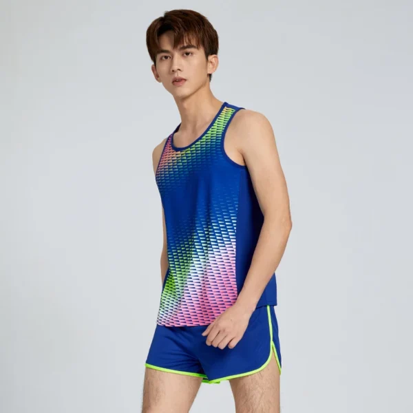 Men Running Tracksuits 2021 Track And Field Suits Quick Dry Marathon Athletics Sportswear Vest+Shorts Team Sport Set - Image 12