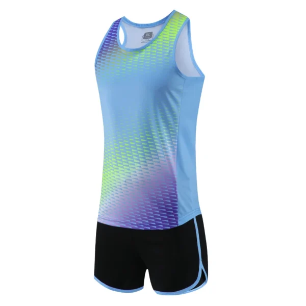 Men Running Tracksuits 2021 Track And Field Suits Quick Dry Marathon Athletics Sportswear Vest+Shorts Team Sport Set - Image 2