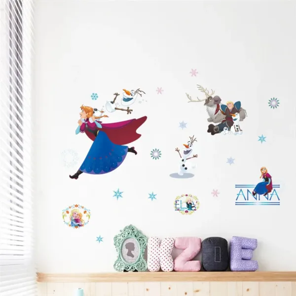 Cute Olaf Elsa Queen Anna Princess Anime Wall Stickers Kids Room Baseboard Home Decoration Cartoon Mural Art Frozen Movie Poster