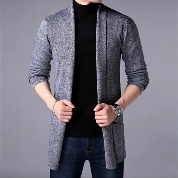 Sweater Coats Men New Fashion 2024 Autumn Men's Slim Long Solid Color Knitted Jacket Fashion Men's Casual Sweater Cardigan Coats - Image 3