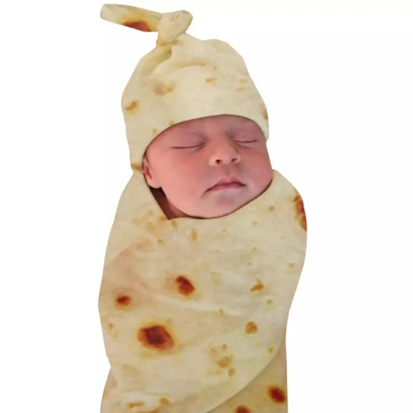 Baby Blanket+ Hat Burrito Baby Flour Tortilla Swaddle 100% Cotton Flannel Blanket Sleeping Swaddle Wrap For Baby Sleep - Image 8
