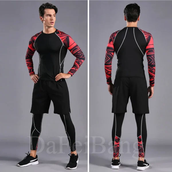 Men's Sports Suit MMA Running Quick-Drying Sportswear Compression Suit Fitness Training 3-Piece Sports Tights - Image 6