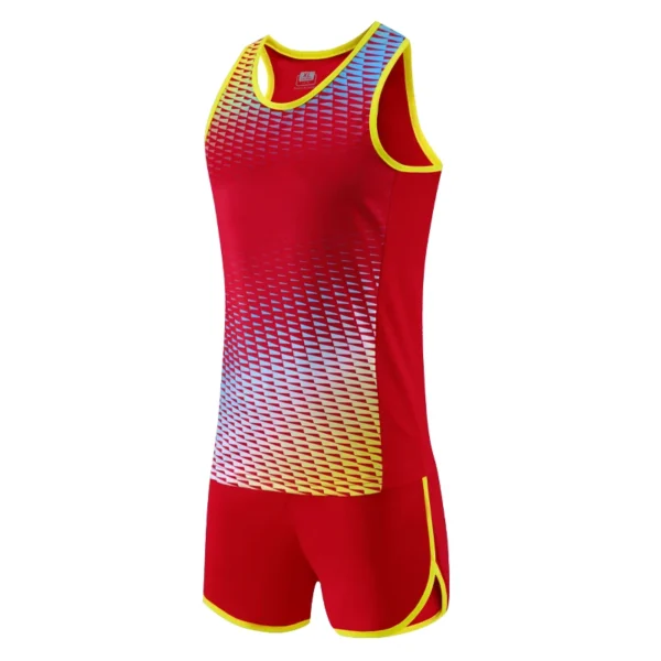 Men Running Tracksuits 2021 Track And Field Suits Quick Dry Marathon Athletics Sportswear Vest+Shorts Team Sport Set