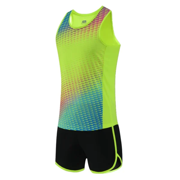 Men Running Tracksuits 2021 Track And Field Suits Quick Dry Marathon Athletics Sportswear Vest+Shorts Team Sport Set - Image 3