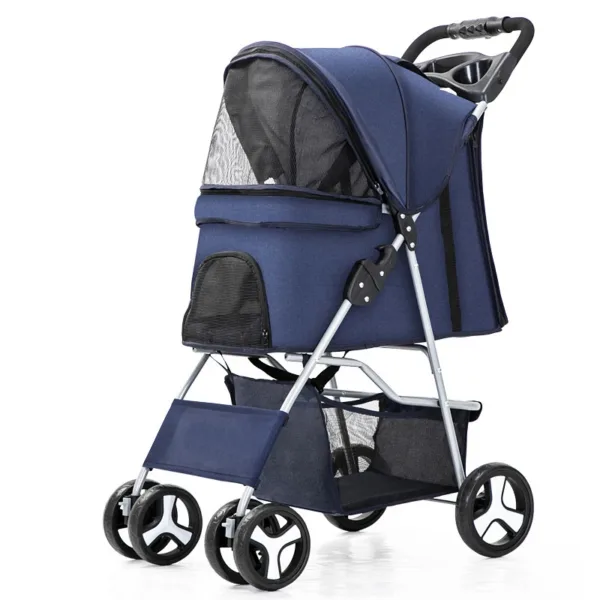 Pet Stroller Carrier For Dogs Detachable Baby Stroller Dog Pull Cart Double Layer Lightweight Four Wheel Shock Absorption - Image 5