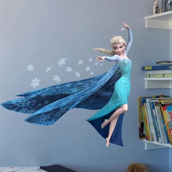 Cartoon Elsa Queen Snowflakes Wall Sticker For Kids Room Home Decoration Diy Girls Decal Anime Mural Art Frozen Movie Poster - Image 2