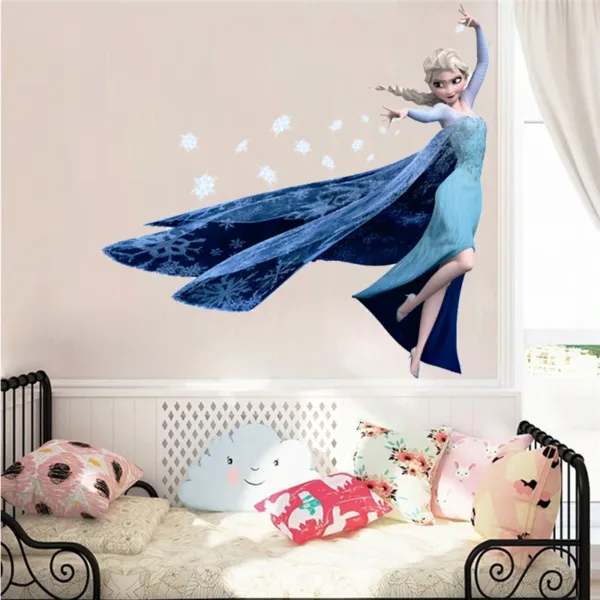 Cartoon Elsa Queen Snowflakes Wall Sticker For Kids Room Home Decoration Diy Girls Decal Anime Mural Art Frozen Movie Poster - Image 4