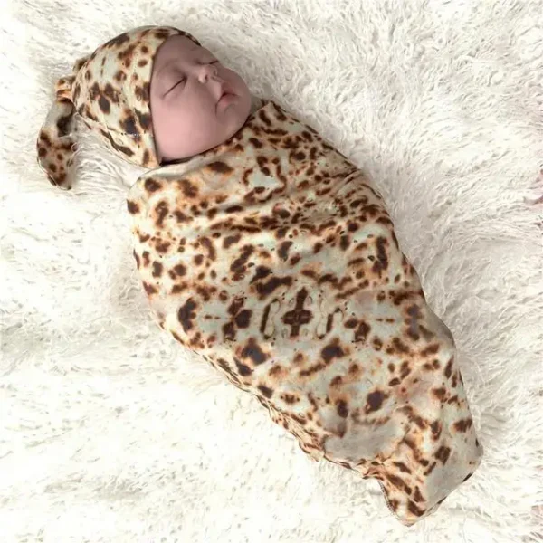 Baby Blanket+ Hat Burrito Baby Flour Tortilla Swaddle 100% Cotton Flannel Blanket Sleeping Swaddle Wrap For Baby Sleep - Image 2