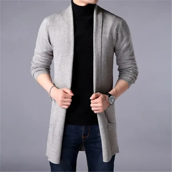 Sweater Coats Men New Fashion 2024 Autumn Men's Slim Long Solid Color Knitted Jacket Fashion Men's Casual Sweater Cardigan Coats - Image 6