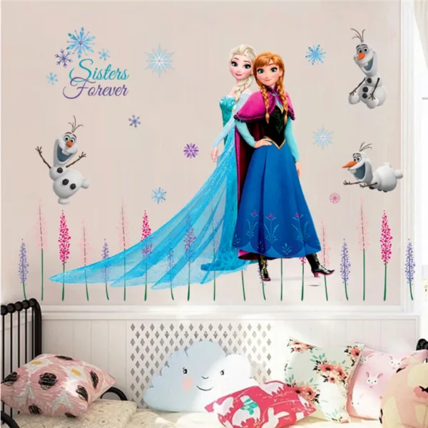 Cute Olaf Elsa Queen Anna Princess Anime Wall Stickers Kids Room Baseboard Home Decoration Cartoon Mural Art Frozen Movie Poster - Image 9