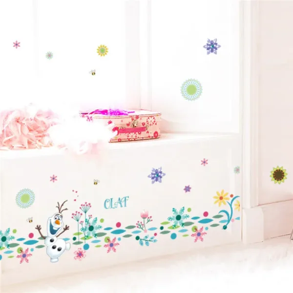 Cute Olaf Elsa Queen Anna Princess Anime Wall Stickers Kids Room Baseboard Home Decoration Cartoon Mural Art Frozen Movie Poster - Image 3