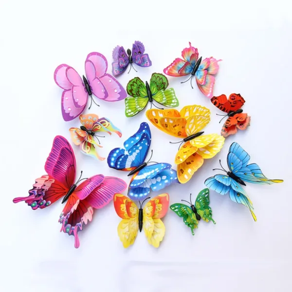 12Pcs Mixed Color Double Layer Butterfly 3D Wall Sticker For Wedding Decoration Magnet Butterflies Fridge Decals Home Room Decor - Image 9