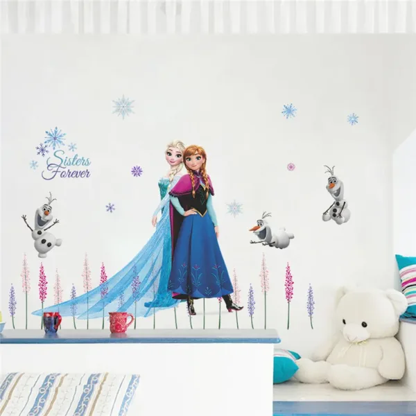 Cute Olaf Elsa Queen Anna Princess Anime Wall Stickers Kids Room Baseboard Home Decoration Cartoon Mural Art Frozen Movie Poster - Image 14