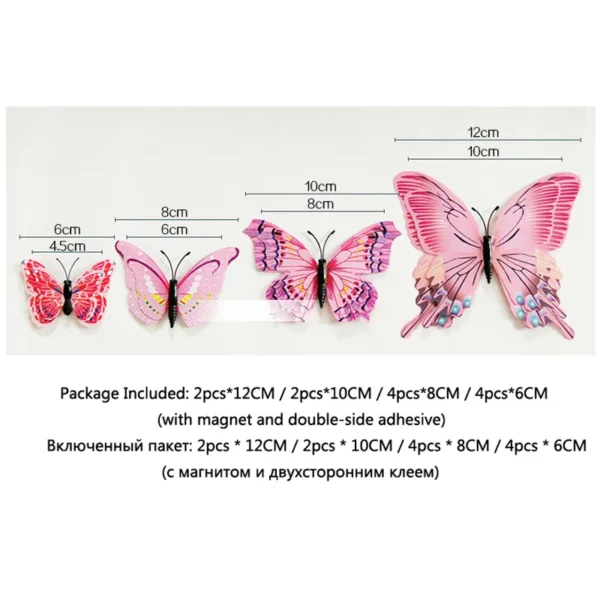 12Pcs Mixed Color Double Layer Butterfly 3D Wall Sticker For Wedding Decoration Magnet Butterflies Fridge Decals Home Room Decor - Image 12