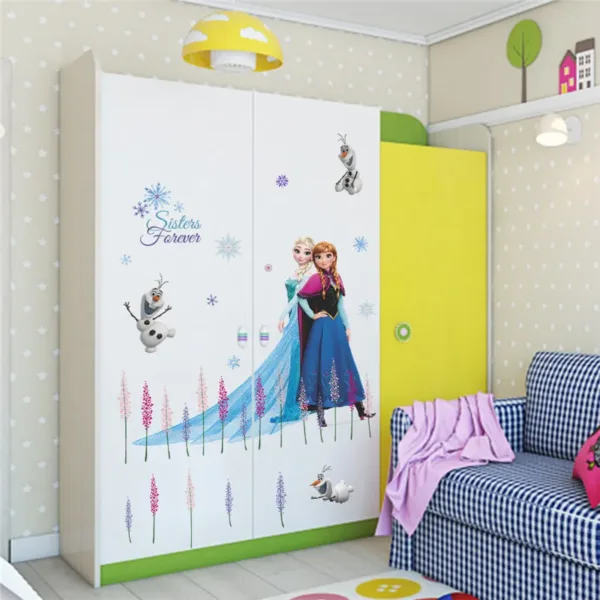 Cute Olaf Elsa Queen Anna Princess Anime Wall Stickers Kids Room Baseboard Home Decoration Cartoon Mural Art Frozen Movie Poster - Image 4