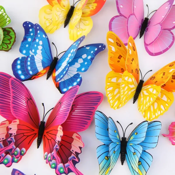 12Pcs Mixed Color Double Layer Butterfly 3D Wall Sticker For Wedding Decoration Magnet Butterflies Fridge Decals Home Room Decor