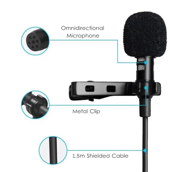Portable 1.5m Lavalier Mini Microphone Condenser Clip-on Lapel Mic Wired USB 3.5mm Type-C Microfon For Phone for Mac Laptop PC - Image 11