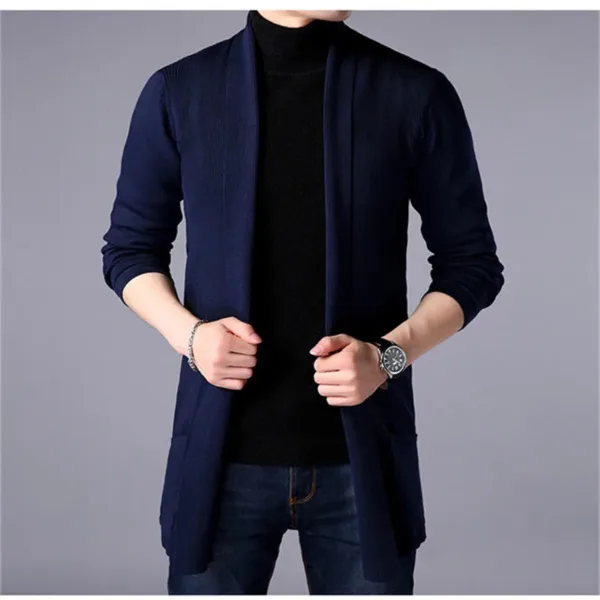 Sweater Coats Men New Fashion 2024 Autumn Men's Slim Long Solid Color Knitted Jacket Fashion Men's Casual Sweater Cardigan Coats - Image 5