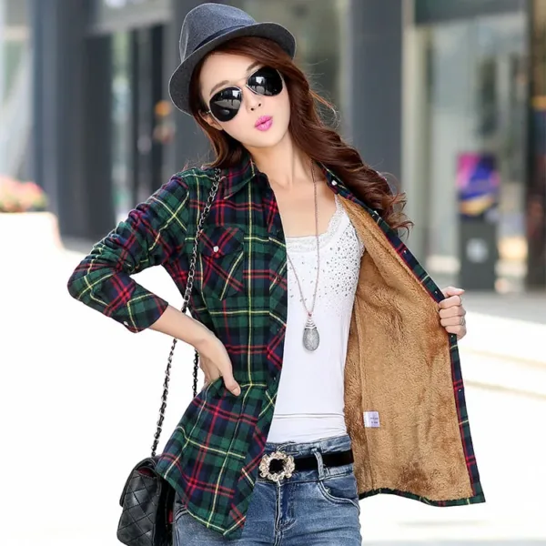 2023 Brand Winter Warm Women Velvet Thicke Plaid Shirt Style Coat Jacket Women Clothes Tops Female Casual Jacket Outerwear - Image 2