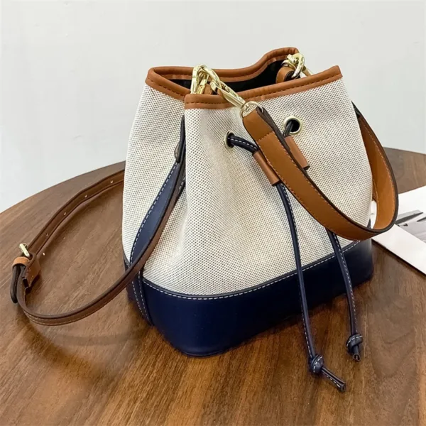 Contrast Color Canvas Bucket Bag - Image 11