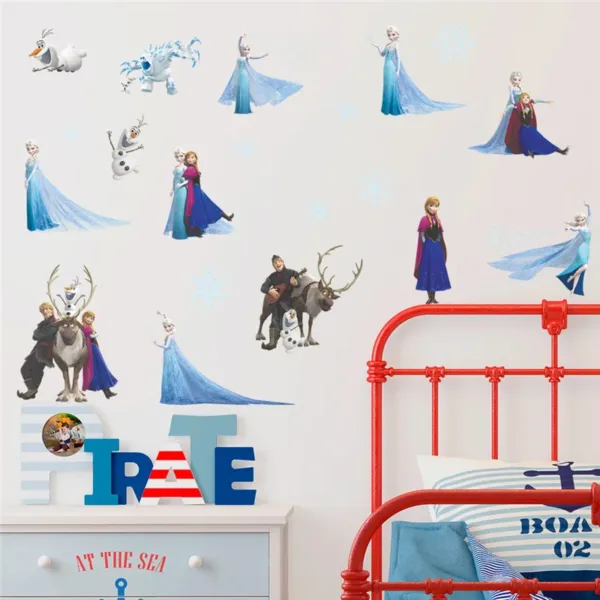 Cute Olaf Elsa Queen Anna Princess Anime Wall Stickers Kids Room Baseboard Home Decoration Cartoon Mural Art Frozen Movie Poster - Image 17