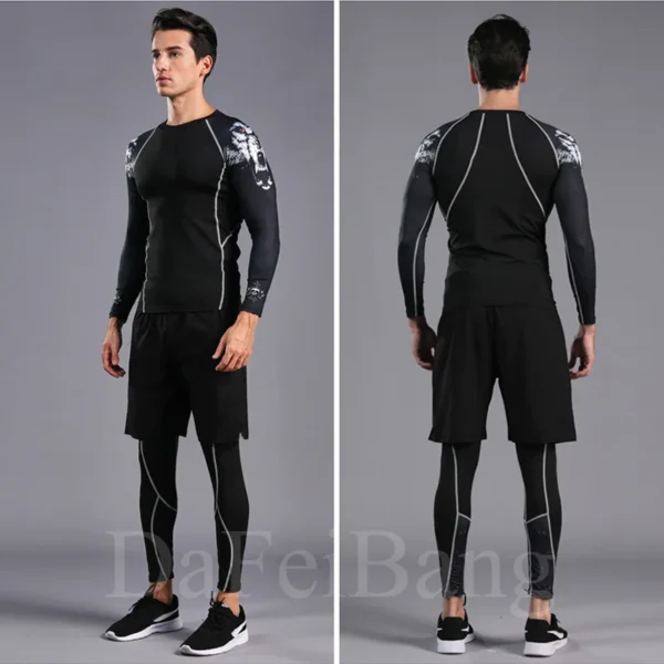 Men's Sports Suit MMA Running Quick-Drying Sportswear Compression Suit Fitness Training 3-Piece Sports Tights - Image 18