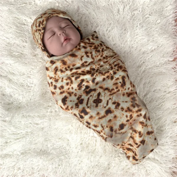 Baby Blanket+ Hat Burrito Baby Flour Tortilla Swaddle 100% Cotton Flannel Blanket Sleeping Swaddle Wrap For Baby Sleep - Image 5