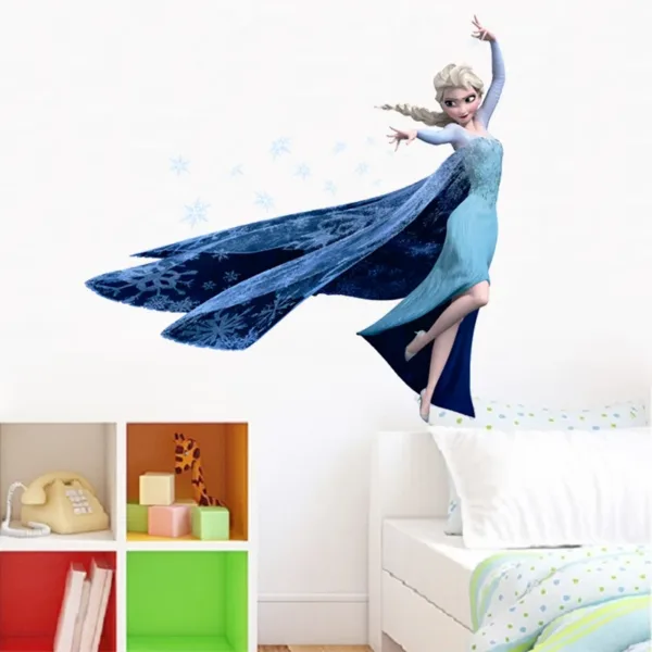 Cartoon Elsa Queen Snowflakes Wall Sticker For Kids Room Home Decoration Diy Girls Decal Anime Mural Art Frozen Movie Poster