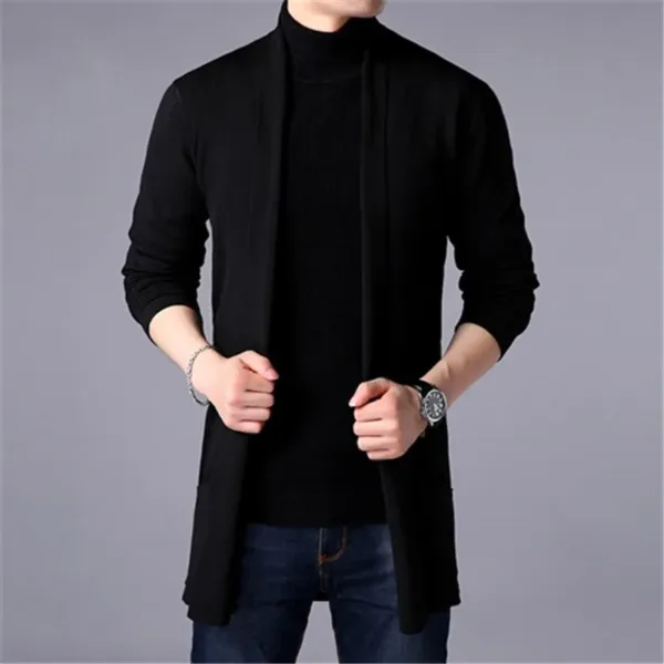 Sweater Coats Men New Fashion 2024 Autumn Men's Slim Long Solid Color Knitted Jacket Fashion Men's Casual Sweater Cardigan Coats - Image 4