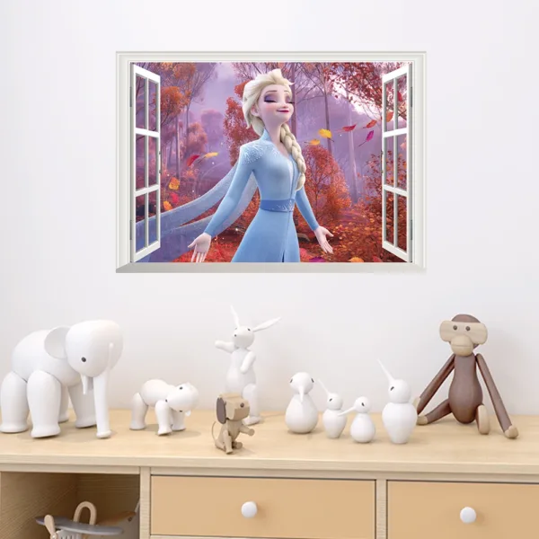 Cute Olaf Elsa Queen Anna Princess Anime Wall Stickers Kids Room Baseboard Home Decoration Cartoon Mural Art Frozen Movie Poster - Image 5