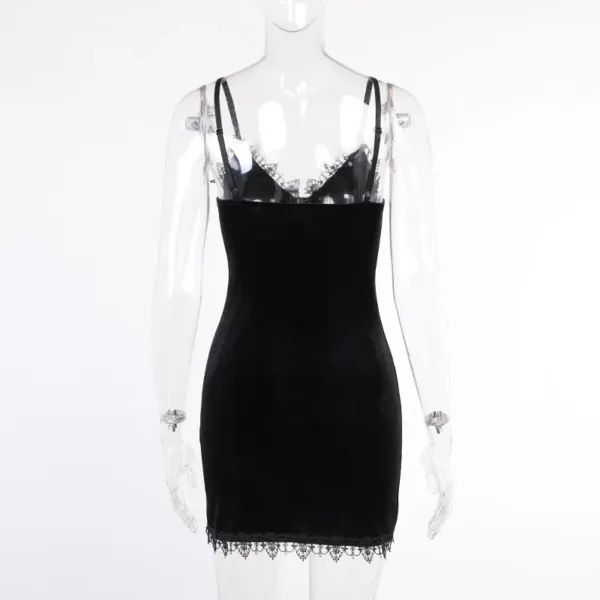 Dark Cross Black Mini Dress Vintage Sexy Spaghetti Strap High Waist Slit Dresses Goth Party Club Women Dress - Image 2