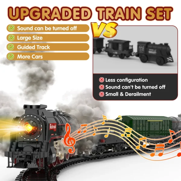 Retro Steam Train Track Toy Set with Smokes,Lights, Sound,Tracks,Electric Toy Train with Locomotive Engine,Cargo Cars and Tracks - Image 6