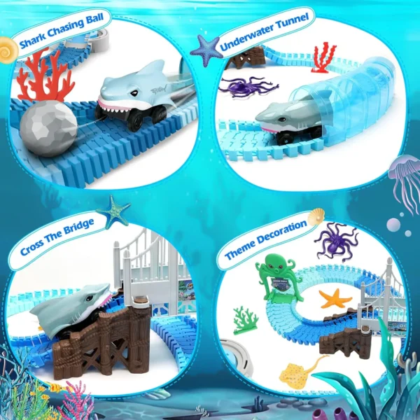 VATOS Track Toys Shark Race Car Toy for Boys Girls Age 3+ Bendable Flexible Racetrack Cars Ocean Train Toy STEM Educate Kid Set - Image 6