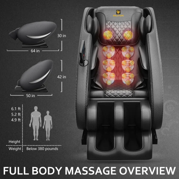 Zero Gravity Recliner Massage Chair with Full Body Heat, Bluetooth Speakers, Airbags, and Foot Roller