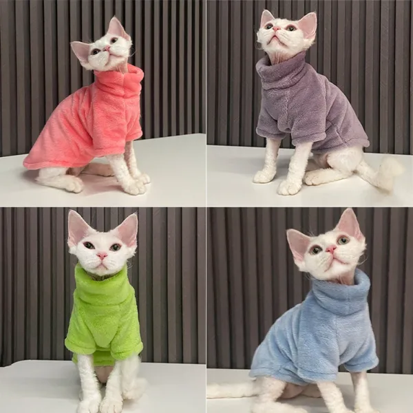 Turtleneck Cat Sweater Coat Winter Warm Hairless Cat Clothes Soft Fluff Pullover Shirt for Maine-Coon Cat Chihuahua Pet Clothing - Image 3