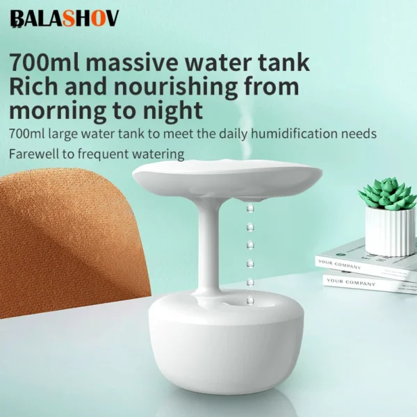 Air Humidifier Anti-Gravity Ultrasonic Cool Mist Maker Night Light Weightless Sprayer with LED Night Light Water Droplet - Image 2