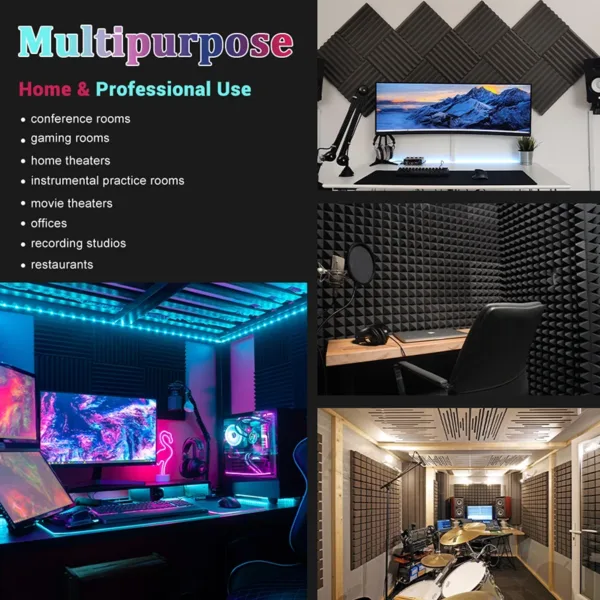 Studio Monitor Acoustic 6/12/24 Pcs, Soundproof Foam Panel Sound Proof Insulation For Wall Room, Pyramid Acoustic Foam Panels - Image 9