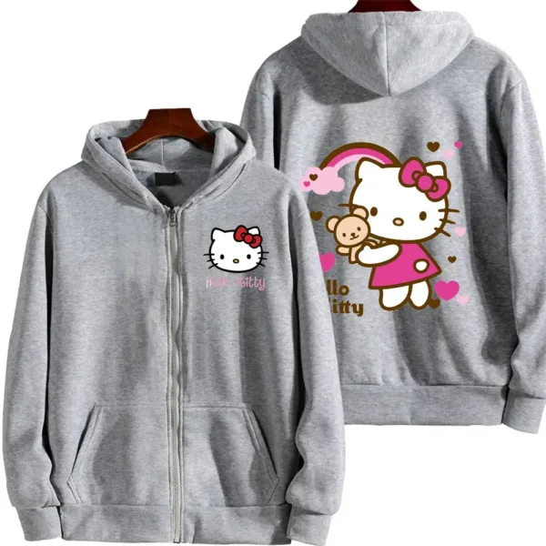 Women's Zipper Hoodie Autumn and Winter New Cute Kawaii Sanrio Hello Kitty Pattern Sweatshirt 2024 Streetwear Women's Clothing - Image 9