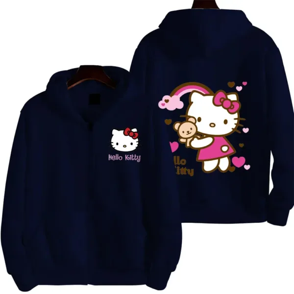 Women's Zipper Hoodie Autumn and Winter New Cute Kawaii Sanrio Hello Kitty Pattern Sweatshirt 2024 Streetwear Women's Clothing - Image 8