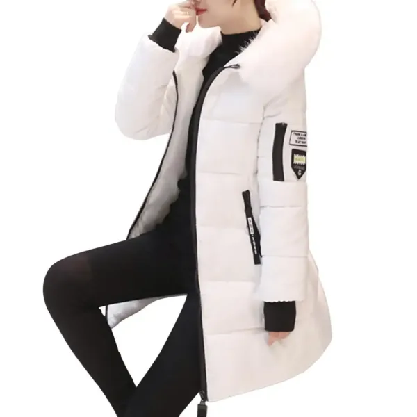 Women Winter Cotton Coat Hooded Mid Length Outerwear Windproof Warm Long Sleeve Jacket Solid Color Slim Fit Lady Down Coat - Image 2