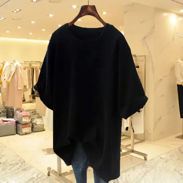 Women Clothing Fashion Cotton O-neck Short Sleeve T-shirt Summer Casual Loose Oversized Solid Top Tee Basic Pullover 45-105Kg - Image 3