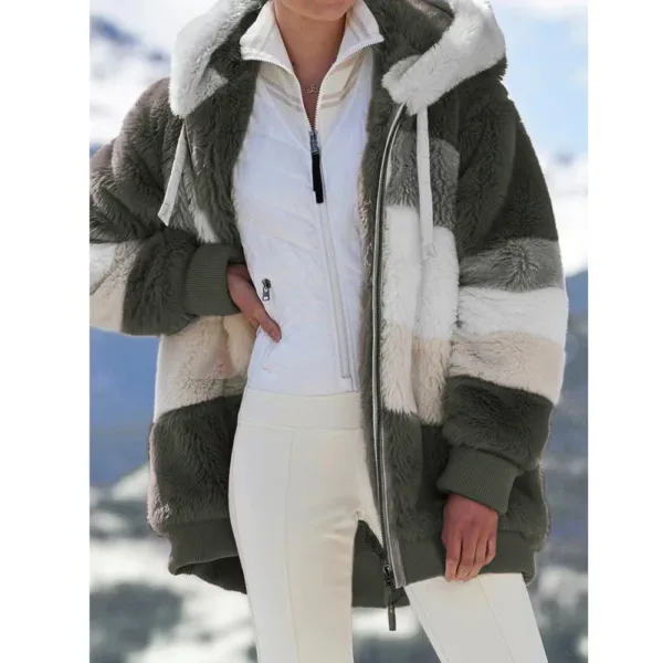 Oversized Jacket for Women Coat 2024 Autumn Winter Warm Plush Pocket Hooded Streetwear Loose Lady Zipper Cashmere Outerwear Coat - Image 7
