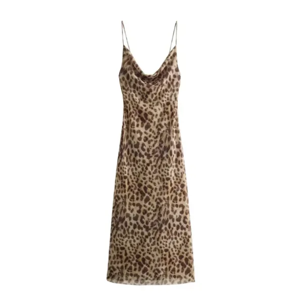 ASDS Leopard Print Long Dress Women Tulle Backless Slip Dress Woman Summer Sexy Holiday Dresses 2024 Vintage Midi Party Dresses - Image 3