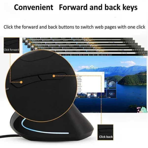 Wired Right Hand Vertical RGB Mouse Ergonomic Gaming Mouse 3200DPI USB Optical Wrist Healthy Mause for PC Computer - Image 2
