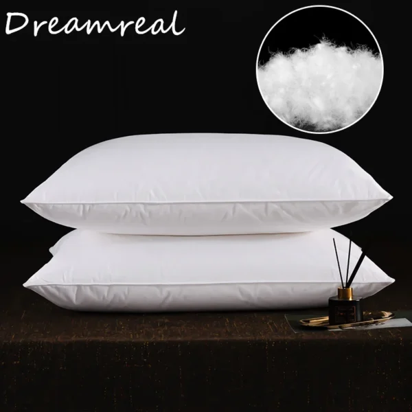 2pcs White Goose Down Feather Pillow for Sleeping Soft Bed Pillow with 100% Cotton Shell Standard Queen Size Back, Side Sleeper - Image 3